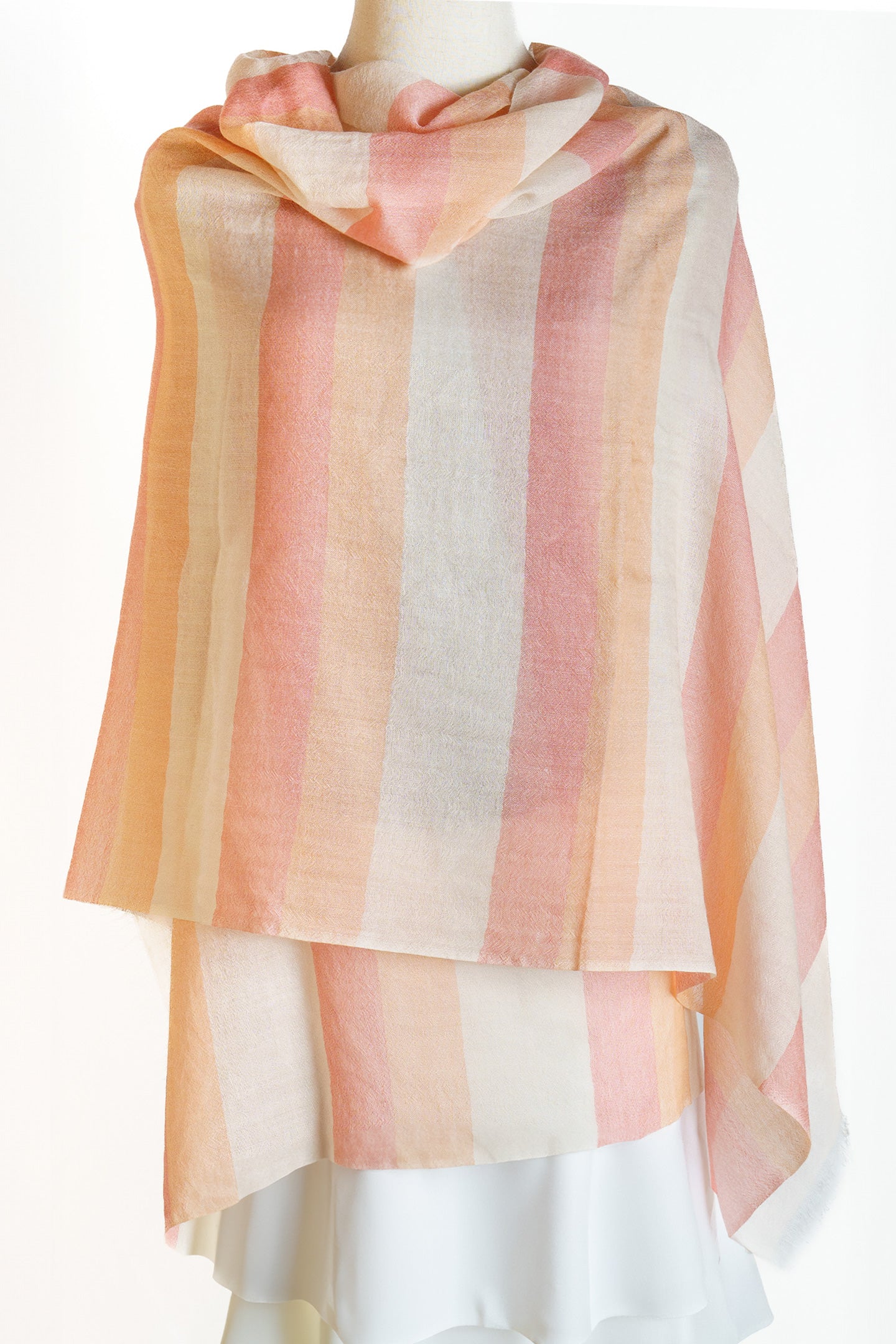 Pink Yellow White Blue outlet Stripe Pattern Pure Cashmere stole