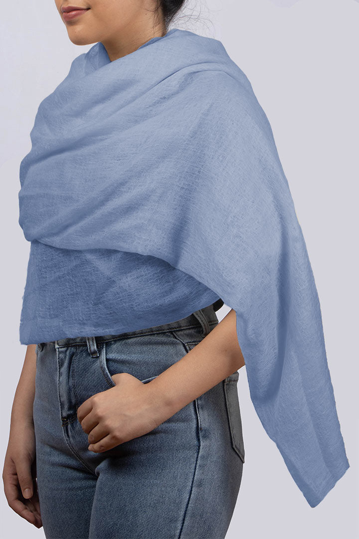 HANLE BLUE, handwoven thick cashmere pashmina scarf
