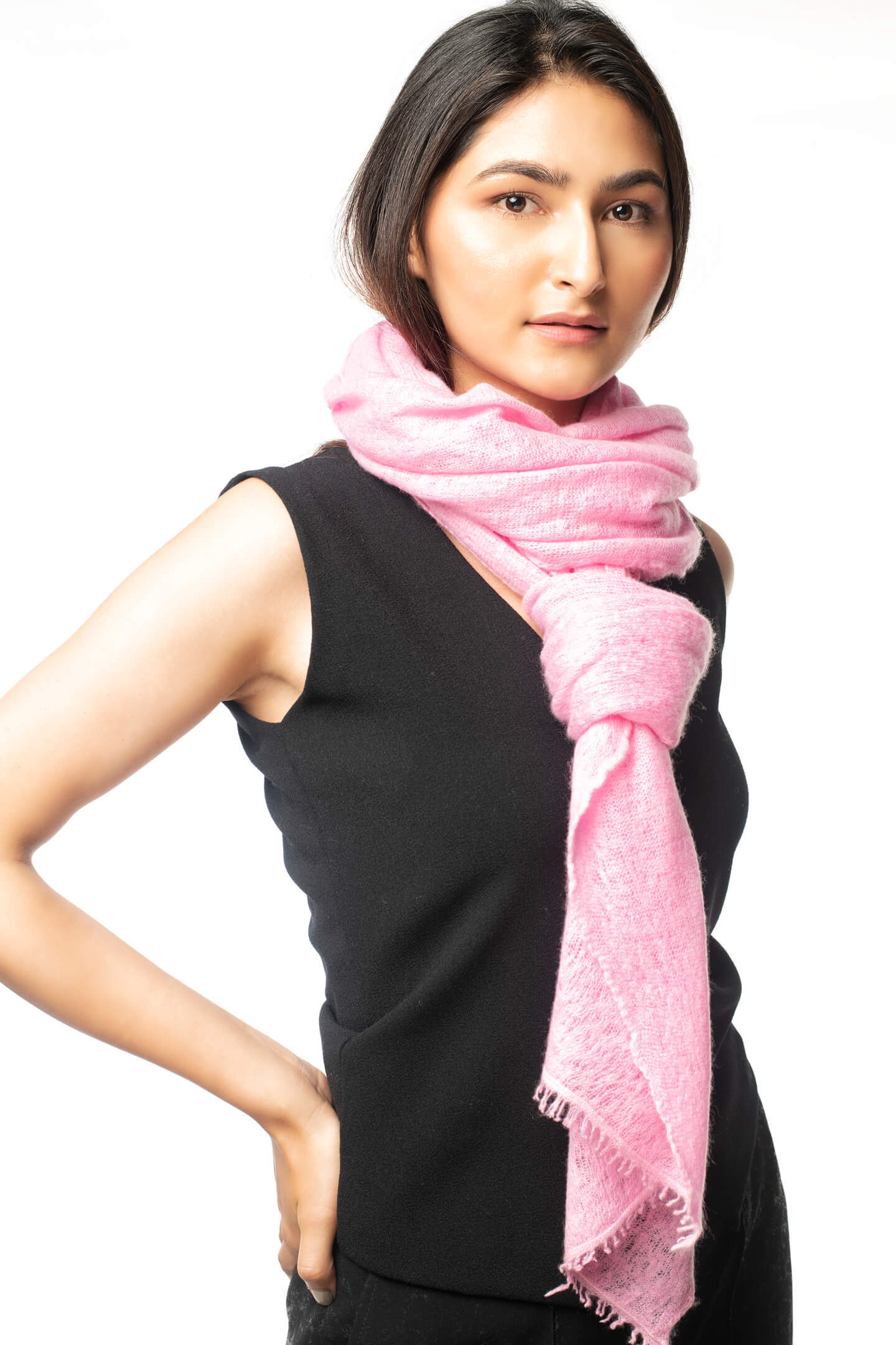 Pure Handmade Cashmere Scarf Unisex - top Pink